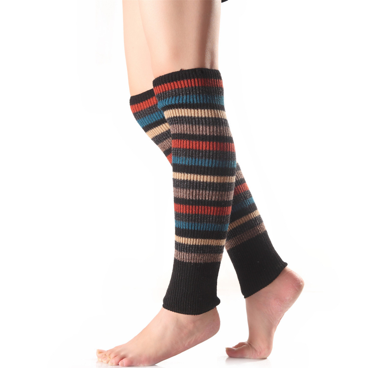 Knit Matching Stripe Pile Leg Warmers Winter Bohemian Wool Warm Boot Cover Cuffs
